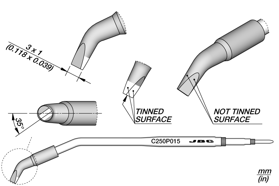 C250P015 - Chisel Bent Cartridge 3 x 1 35°